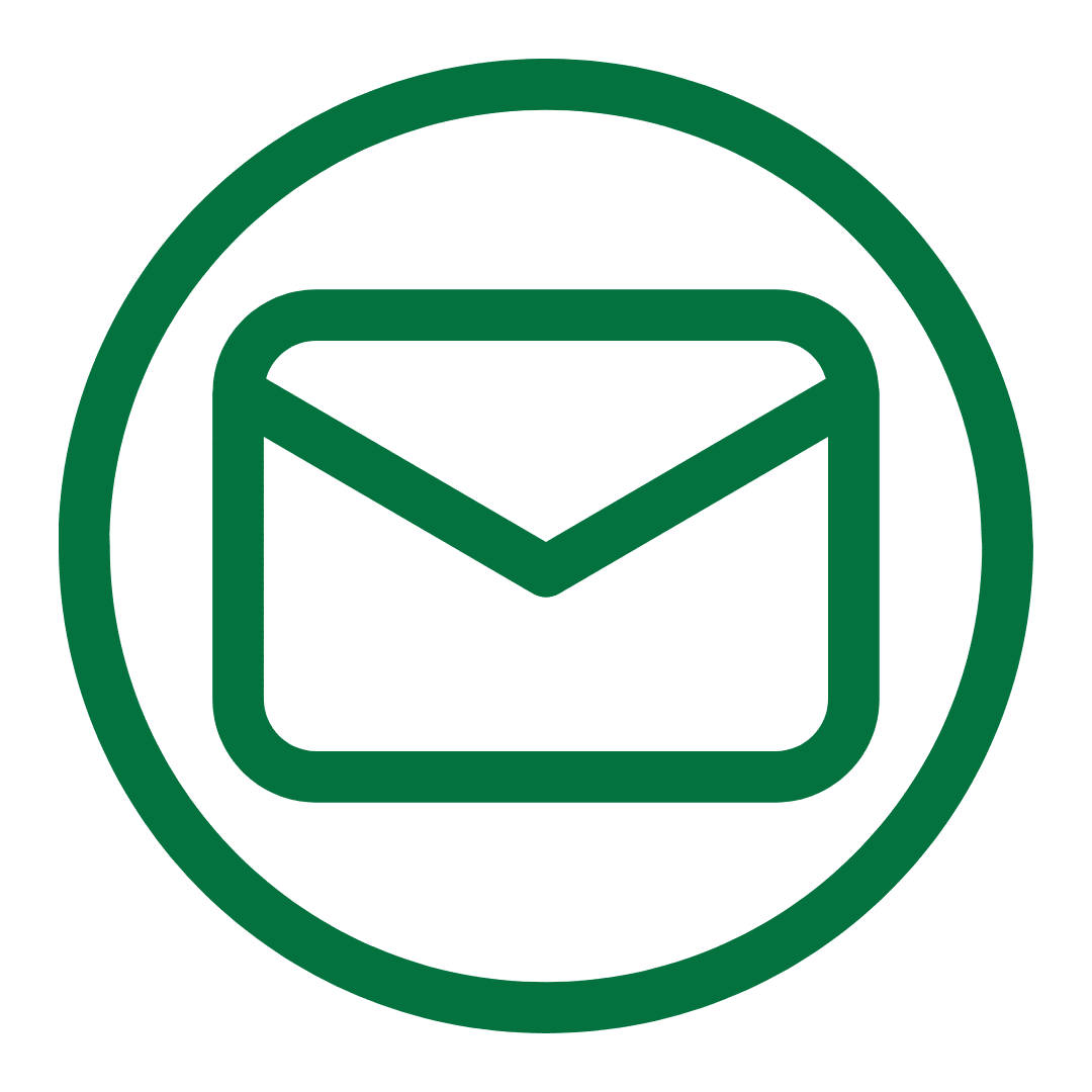 Green envelope icon inside circle outline.